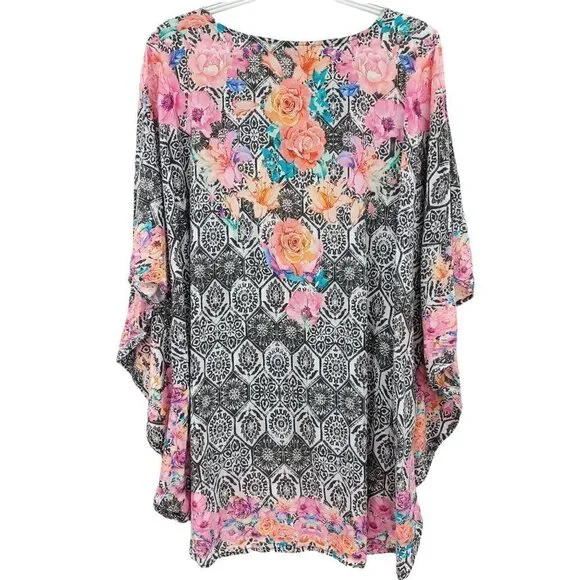 Tolani Collection Printed Woven Caftan Tunic Top Women's LP Floral Boho Hippie - Picture 2 of 10